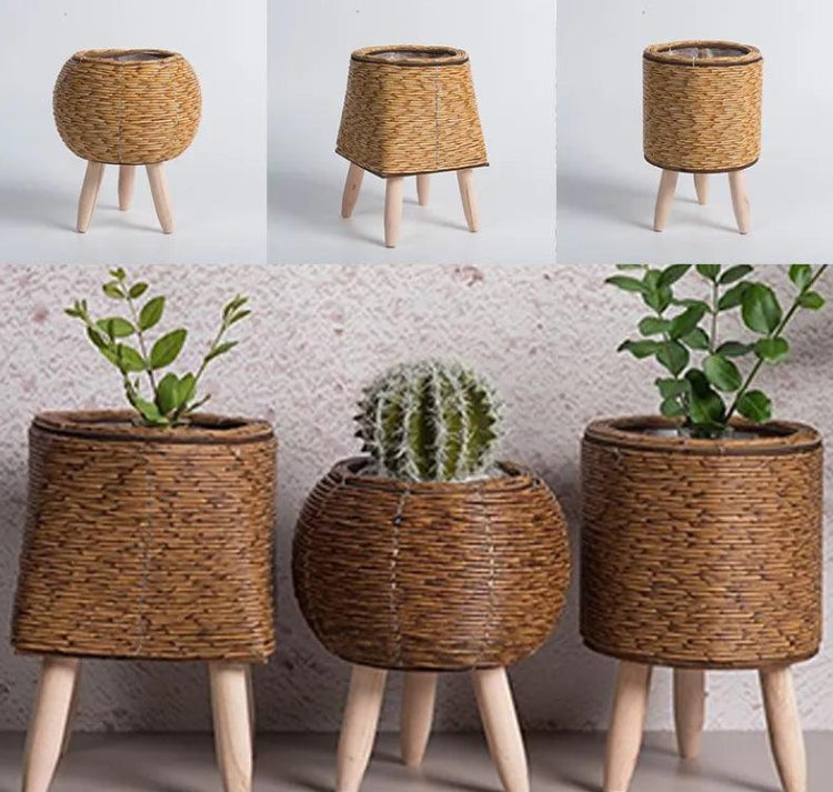 Cesta De Flores De Tecido Nórdico Com Pernas Removíveis, Pote De Imitação De Rattan, Suporte de planta - Canto do Jardim