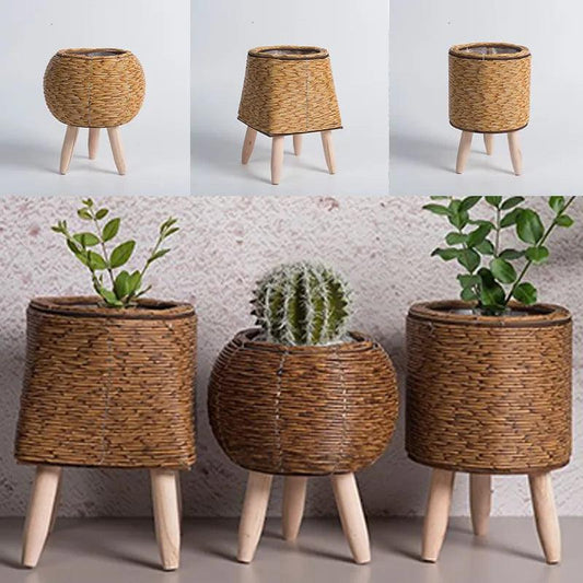 Cesta De Flores De Tecido Nórdico Com Pernas Removíveis, Pote De Imitação De Rattan, Suporte de planta - Canto do Jardim