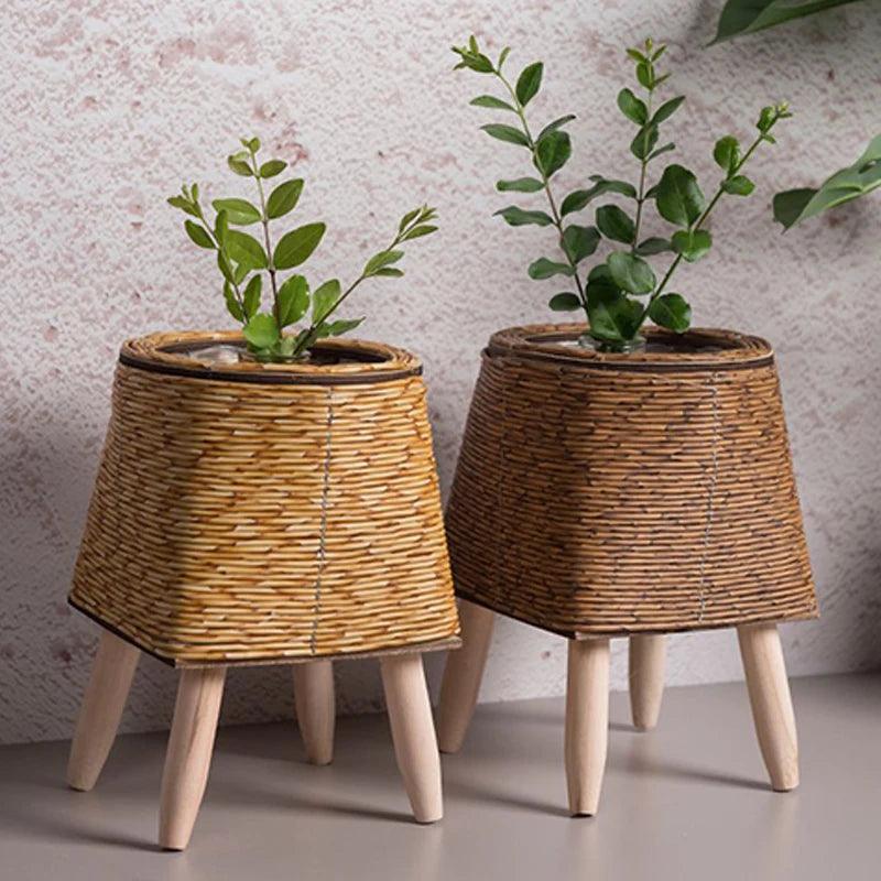Cesta De Flores De Tecido Nórdico Com Pernas Removíveis, Pote De Imitação De Rattan, Suporte de planta - Canto do Jardim