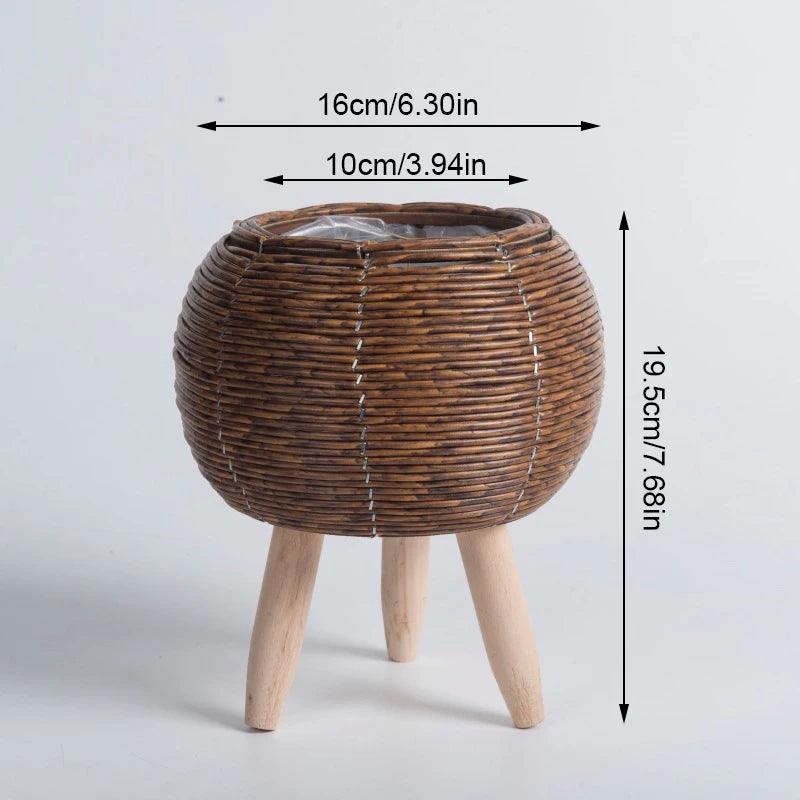 Cesta De Flores De Tecido Nórdico Com Pernas Removíveis, Pote De Imitação De Rattan, Suporte de planta - Canto do Jardim