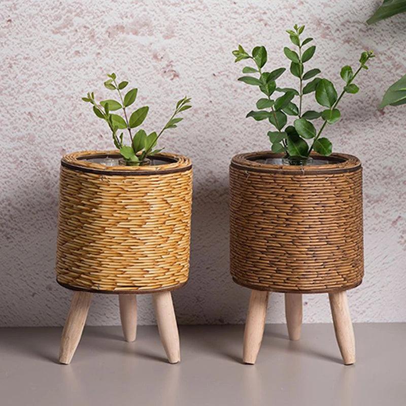 Cesta De Flores De Tecido Nórdico Com Pernas Removíveis, Pote De Imitação De Rattan, Suporte de planta - Canto do Jardim