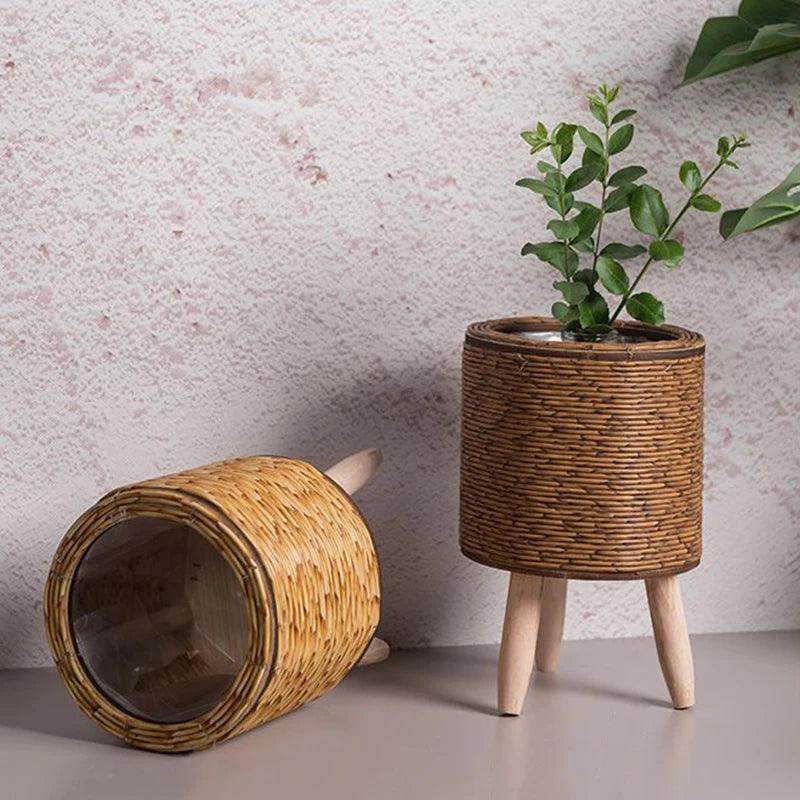 Cesta De Flores De Tecido Nórdico Com Pernas Removíveis, Pote De Imitação De Rattan, Suporte de planta - Canto do Jardim