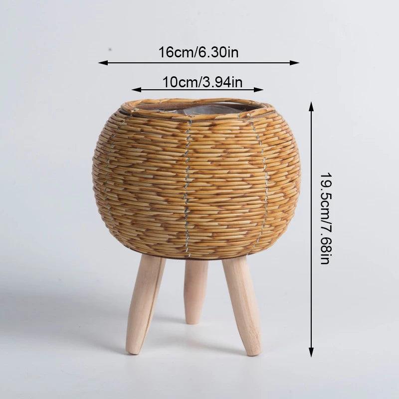 Cesta De Flores De Tecido Nórdico Com Pernas Removíveis, Pote De Imitação De Rattan, Suporte de planta - Canto do Jardim
